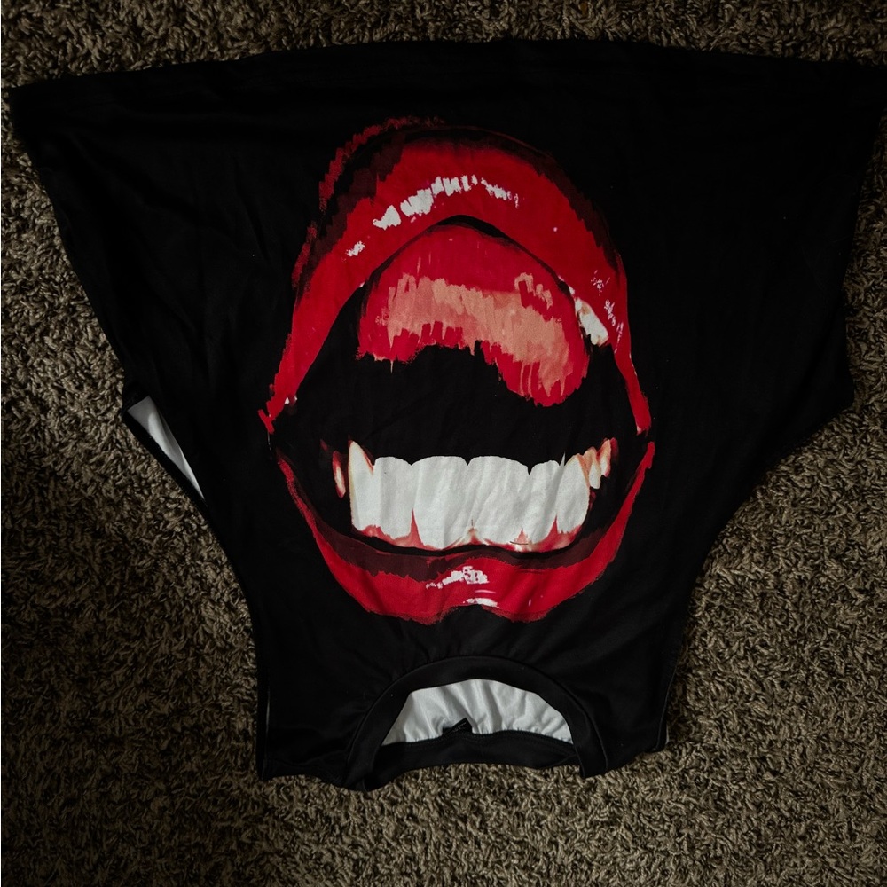Black T-Shirt with Red Lips Graphic